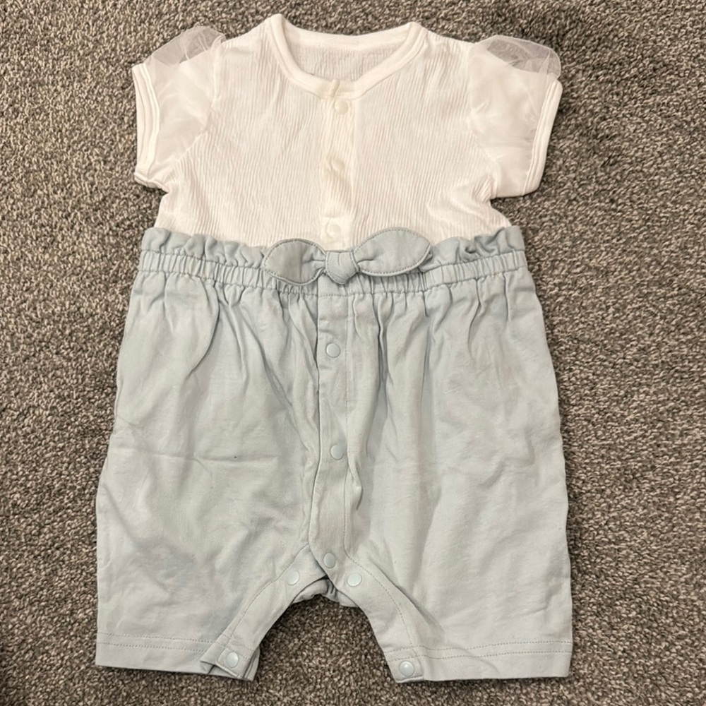 White and Light Blue Baby Romper